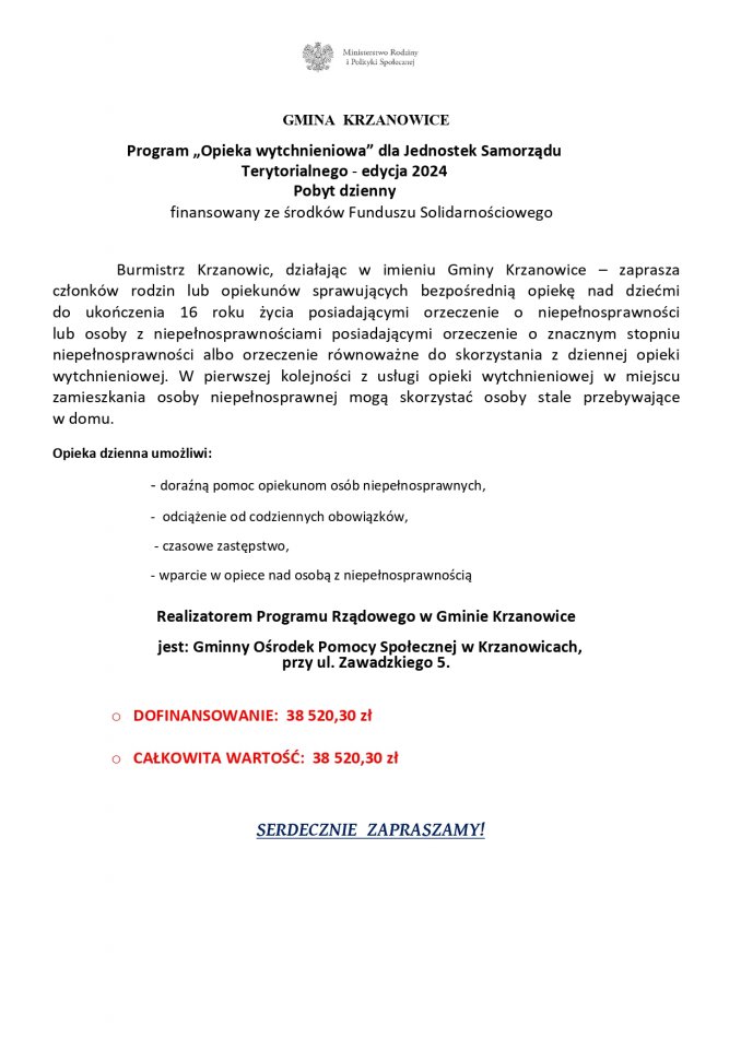 Plakat opieka wytchnieniowa
